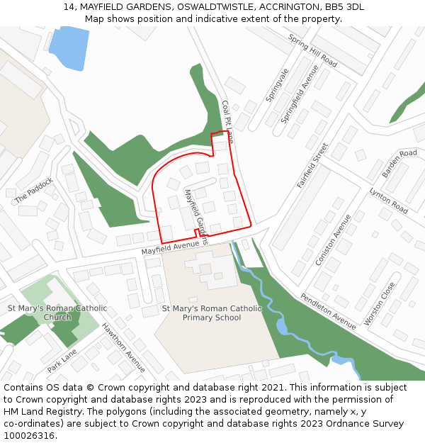 14, MAYFIELD GARDENS, OSWALDTWISTLE, ACCRINGTON, BB5 3DL: Location map and indicative extent of plot