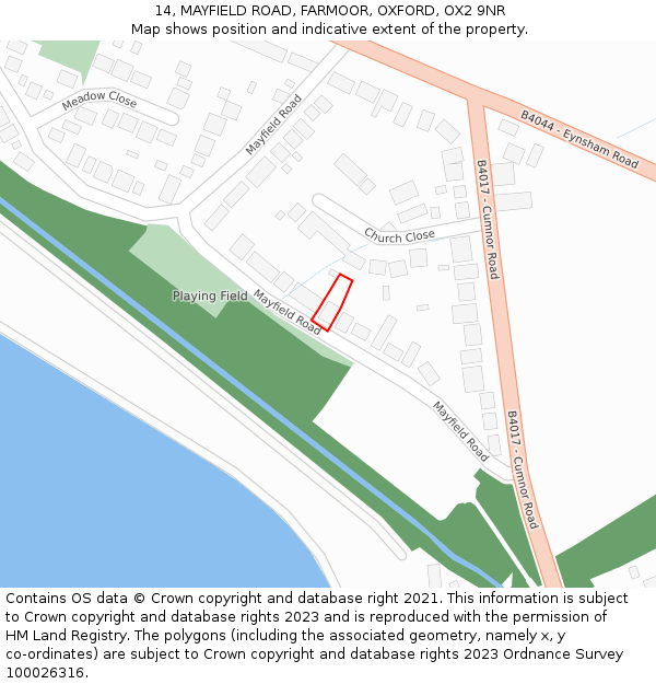 14, MAYFIELD ROAD, FARMOOR, OXFORD, OX2 9NR: Location map and indicative extent of plot