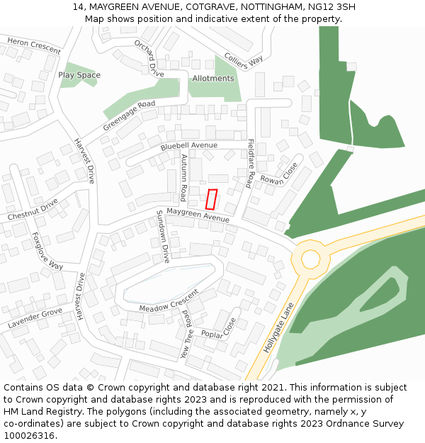 14, MAYGREEN AVENUE, COTGRAVE, NOTTINGHAM, NG12 3SH: Location map and indicative extent of plot