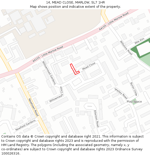 14, MEAD CLOSE, MARLOW, SL7 1HR: Location map and indicative extent of plot