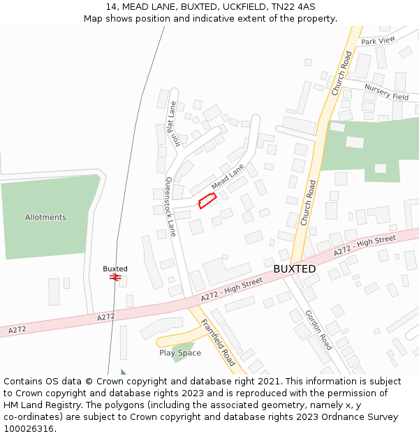 14, MEAD LANE, BUXTED, UCKFIELD, TN22 4AS: Location map and indicative extent of plot