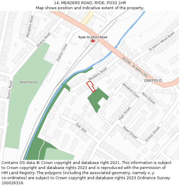 14, MEADERS ROAD, RYDE, PO33 1HR: Location map and indicative extent of plot