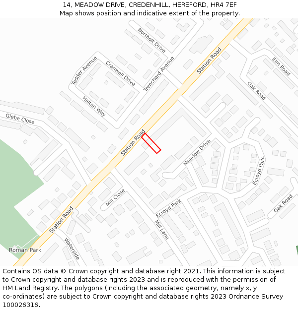 14, MEADOW DRIVE, CREDENHILL, HEREFORD, HR4 7EF: Location map and indicative extent of plot