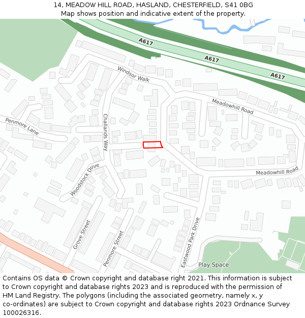 14, MEADOW HILL ROAD, HASLAND, CHESTERFIELD, S41 0BG: Location map and indicative extent of plot