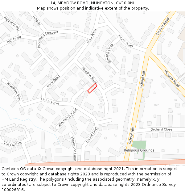 14, MEADOW ROAD, NUNEATON, CV10 0NL: Location map and indicative extent of plot