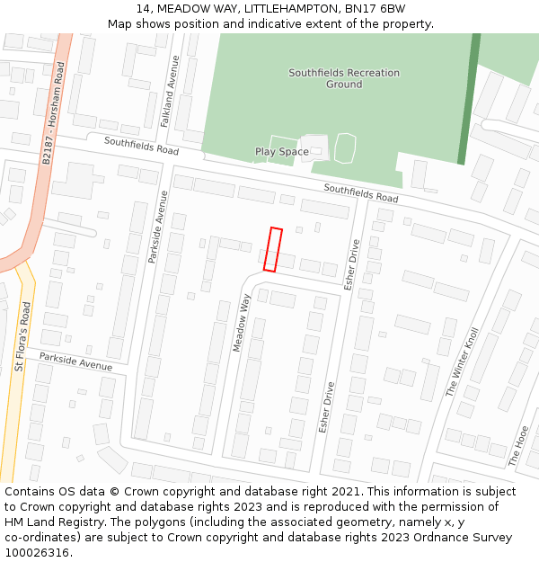 14, MEADOW WAY, LITTLEHAMPTON, BN17 6BW: Location map and indicative extent of plot