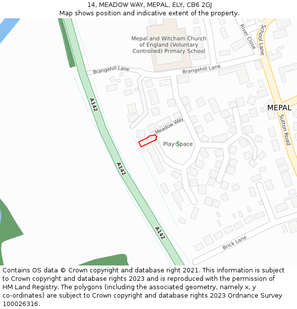 14, MEADOW WAY, MEPAL, ELY, CB6 2GJ: Location map and indicative extent of plot