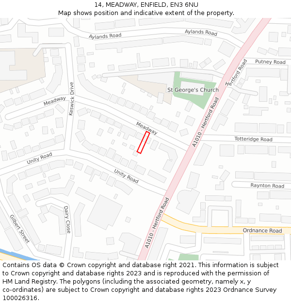 14, MEADWAY, ENFIELD, EN3 6NU: Location map and indicative extent of plot