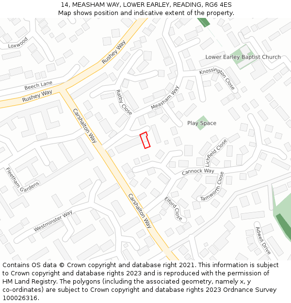 14, MEASHAM WAY, LOWER EARLEY, READING, RG6 4ES: Location map and indicative extent of plot