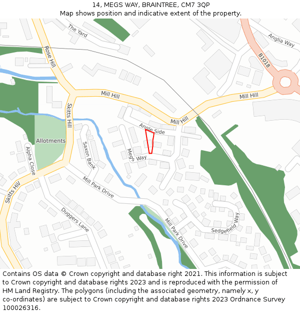 14, MEGS WAY, BRAINTREE, CM7 3QP: Location map and indicative extent of plot