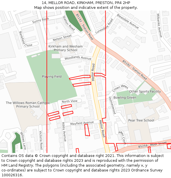 14, MELLOR ROAD, KIRKHAM, PRESTON, PR4 2HP: Location map and indicative extent of plot