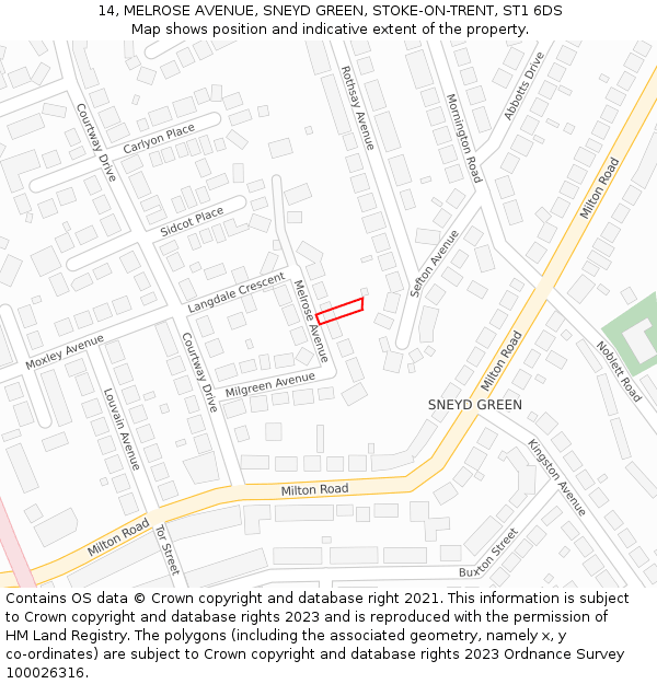 14, MELROSE AVENUE, SNEYD GREEN, STOKE-ON-TRENT, ST1 6DS: Location map and indicative extent of plot