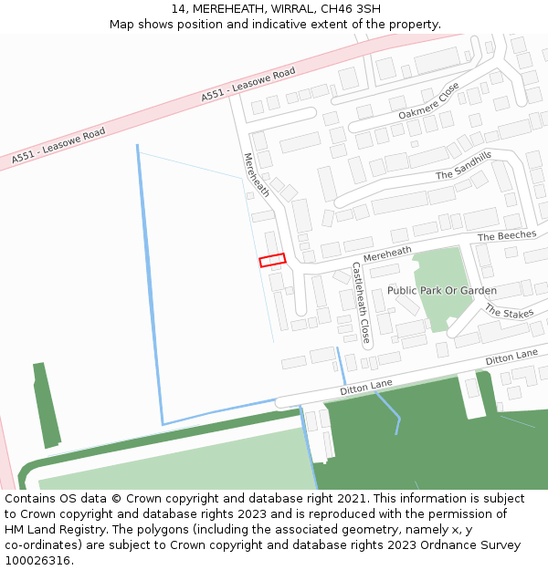 14, MEREHEATH, WIRRAL, CH46 3SH: Location map and indicative extent of plot
