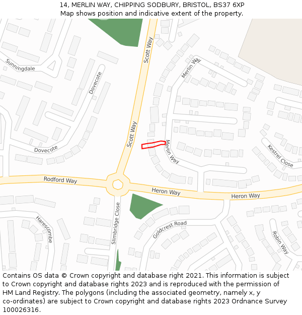 14, MERLIN WAY, CHIPPING SODBURY, BRISTOL, BS37 6XP: Location map and indicative extent of plot