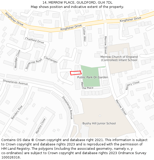 14, MERROW PLACE, GUILDFORD, GU4 7DL: Location map and indicative extent of plot