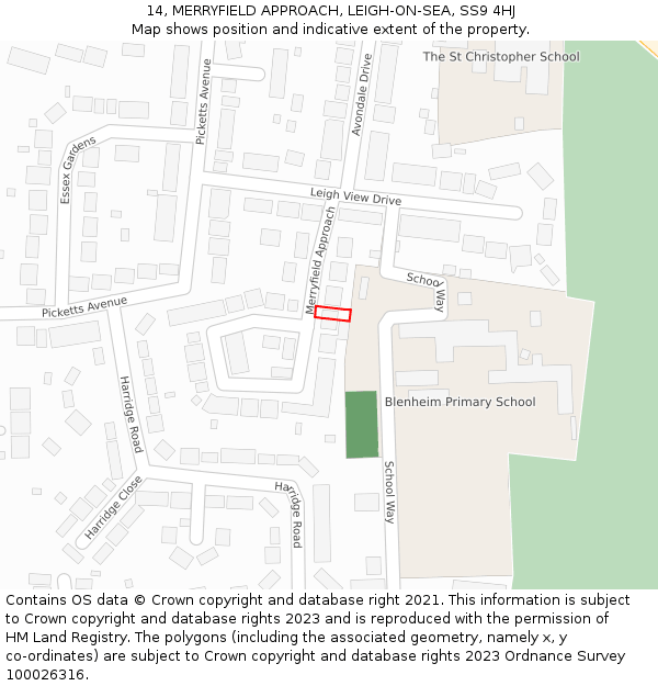 14, MERRYFIELD APPROACH, LEIGH-ON-SEA, SS9 4HJ: Location map and indicative extent of plot