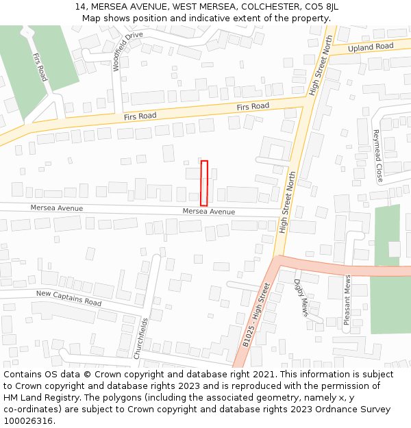 14, MERSEA AVENUE, WEST MERSEA, COLCHESTER, CO5 8JL: Location map and indicative extent of plot