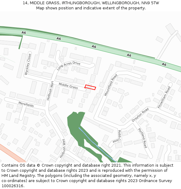 14, MIDDLE GRASS, IRTHLINGBOROUGH, WELLINGBOROUGH, NN9 5TW: Location map and indicative extent of plot