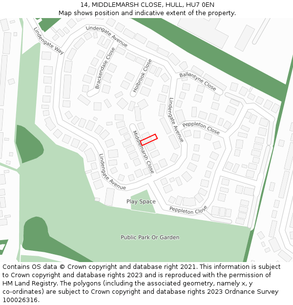14, MIDDLEMARSH CLOSE, HULL, HU7 0EN: Location map and indicative extent of plot