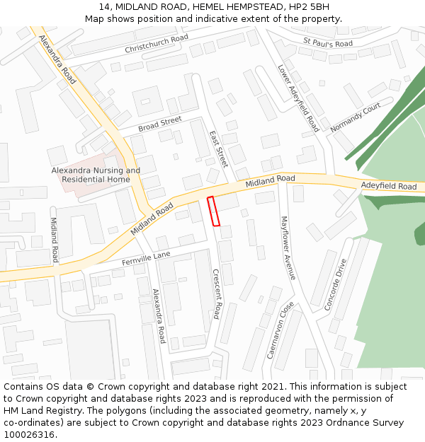 14, MIDLAND ROAD, HEMEL HEMPSTEAD, HP2 5BH: Location map and indicative extent of plot