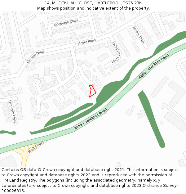 14, MILDENHALL CLOSE, HARTLEPOOL, TS25 2RN: Location map and indicative extent of plot