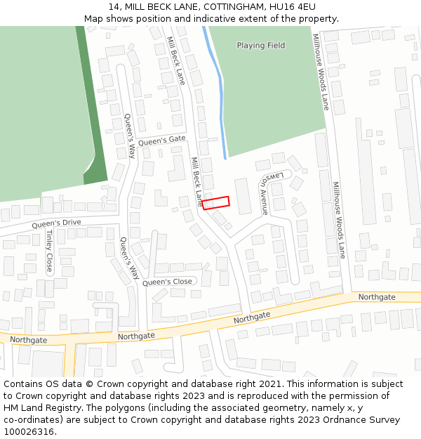 14, MILL BECK LANE, COTTINGHAM, HU16 4EU: Location map and indicative extent of plot