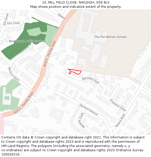 14, MILL FIELD CLOSE, RAYLEIGH, SS6 8LX: Location map and indicative extent of plot
