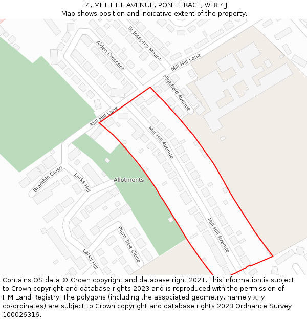 14, MILL HILL AVENUE, PONTEFRACT, WF8 4JJ: Location map and indicative extent of plot