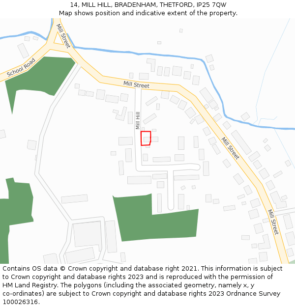 14, MILL HILL, BRADENHAM, THETFORD, IP25 7QW: Location map and indicative extent of plot