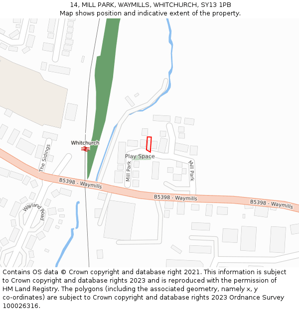 14, MILL PARK, WAYMILLS, WHITCHURCH, SY13 1PB: Location map and indicative extent of plot