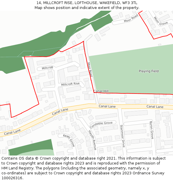 14, MILLCROFT RISE, LOFTHOUSE, WAKEFIELD, WF3 3TL: Location map and indicative extent of plot