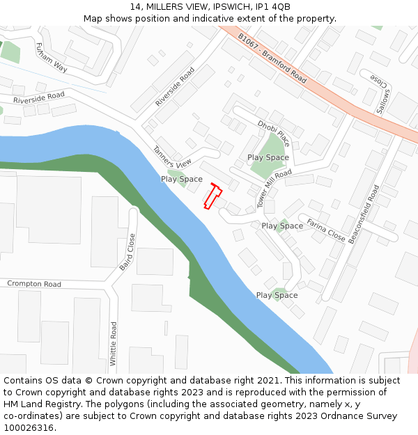 14, MILLERS VIEW, IPSWICH, IP1 4QB: Location map and indicative extent of plot