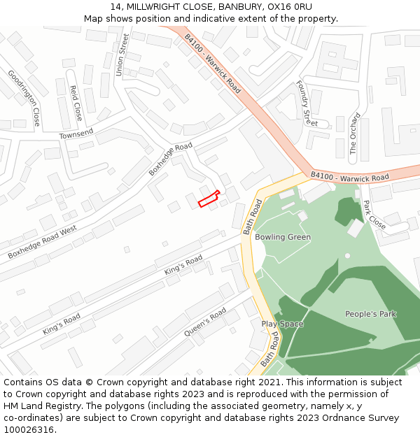 14, MILLWRIGHT CLOSE, BANBURY, OX16 0RU: Location map and indicative extent of plot