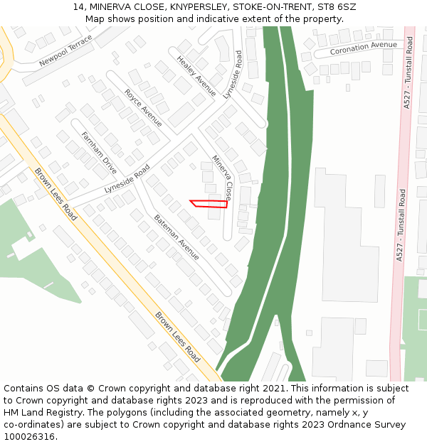 14, MINERVA CLOSE, KNYPERSLEY, STOKE-ON-TRENT, ST8 6SZ: Location map and indicative extent of plot