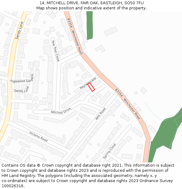 14, MITCHELL DRIVE, FAIR OAK, EASTLEIGH, SO50 7FU: Location map and indicative extent of plot