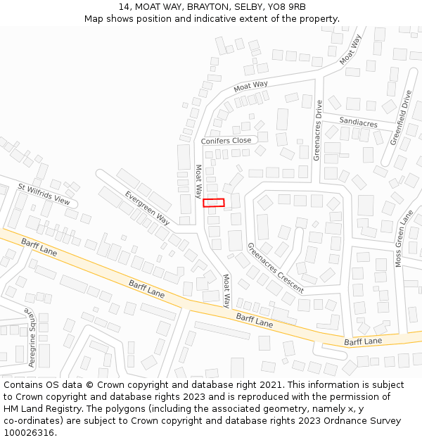 14, MOAT WAY, BRAYTON, SELBY, YO8 9RB: Location map and indicative extent of plot