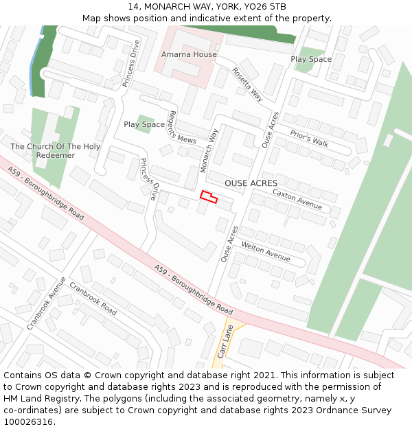 14, MONARCH WAY, YORK, YO26 5TB: Location map and indicative extent of plot