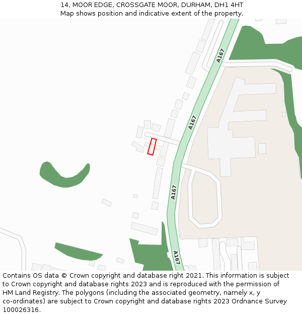 14, MOOR EDGE, CROSSGATE MOOR, DURHAM, DH1 4HT: Location map and indicative extent of plot