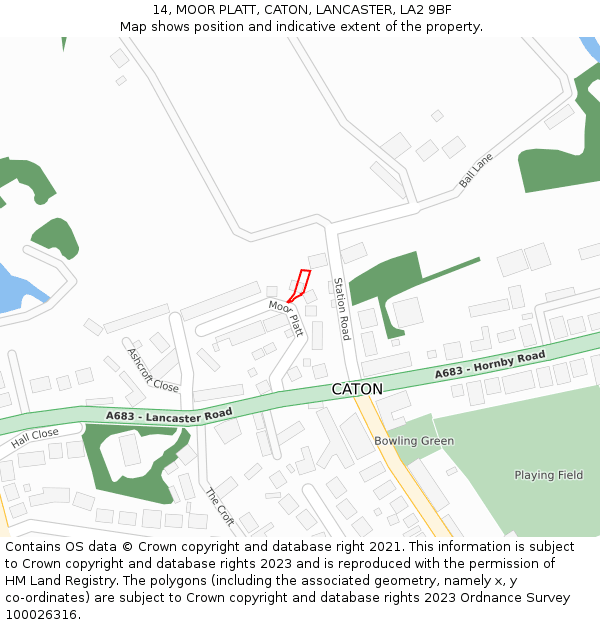 14, MOOR PLATT, CATON, LANCASTER, LA2 9BF: Location map and indicative extent of plot