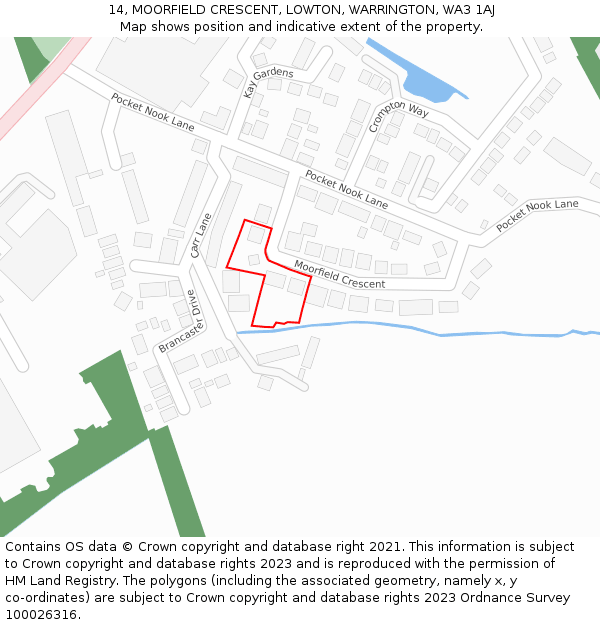 14, MOORFIELD CRESCENT, LOWTON, WARRINGTON, WA3 1AJ: Location map and indicative extent of plot