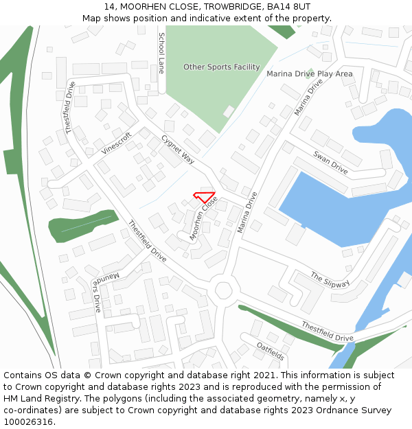 14, MOORHEN CLOSE, TROWBRIDGE, BA14 8UT: Location map and indicative extent of plot