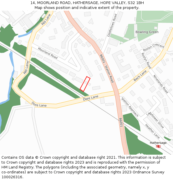 14, MOORLAND ROAD, HATHERSAGE, HOPE VALLEY, S32 1BH: Location map and indicative extent of plot