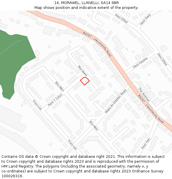 14, MORAWEL, LLANELLI, SA14 9BR: Location map and indicative extent of plot