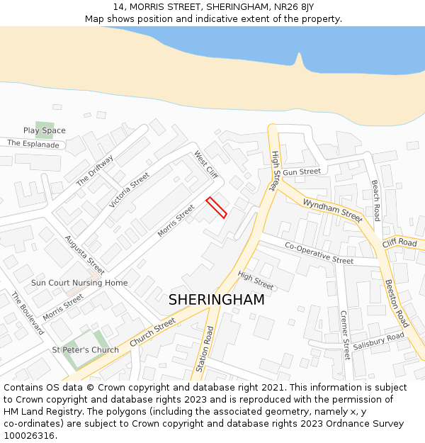14, MORRIS STREET, SHERINGHAM, NR26 8JY: Location map and indicative extent of plot