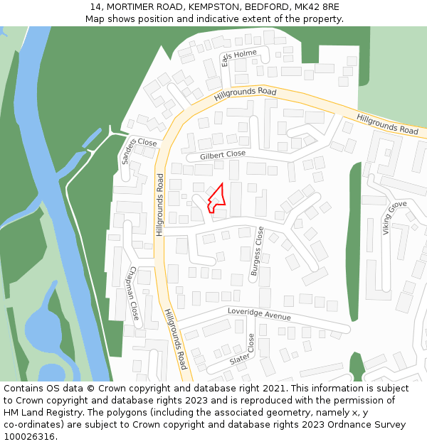 14, MORTIMER ROAD, KEMPSTON, BEDFORD, MK42 8RE: Location map and indicative extent of plot