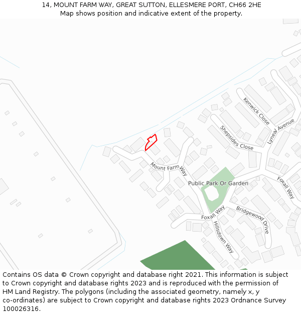 14, MOUNT FARM WAY, GREAT SUTTON, ELLESMERE PORT, CH66 2HE: Location map and indicative extent of plot