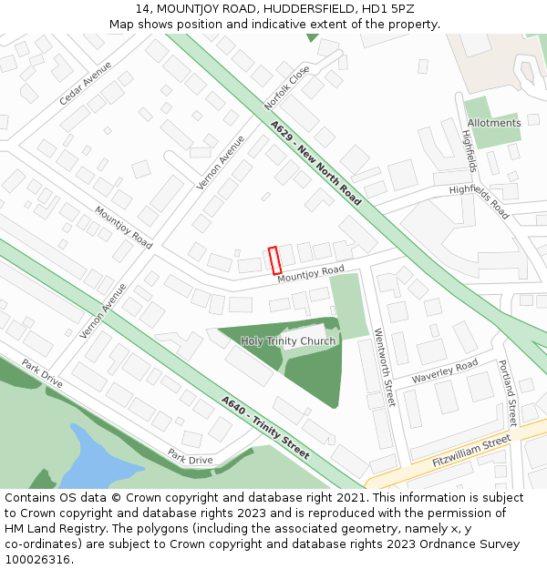 14, MOUNTJOY ROAD, HUDDERSFIELD, HD1 5PZ: Location map and indicative extent of plot