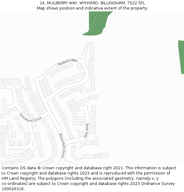 14, MULBERRY WAY, WYNYARD, BILLINGHAM, TS22 5FL: Location map and indicative extent of plot