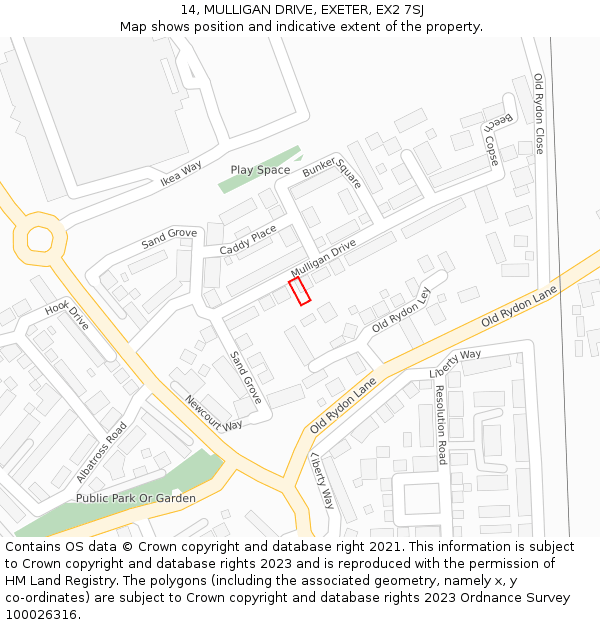 14, MULLIGAN DRIVE, EXETER, EX2 7SJ: Location map and indicative extent of plot