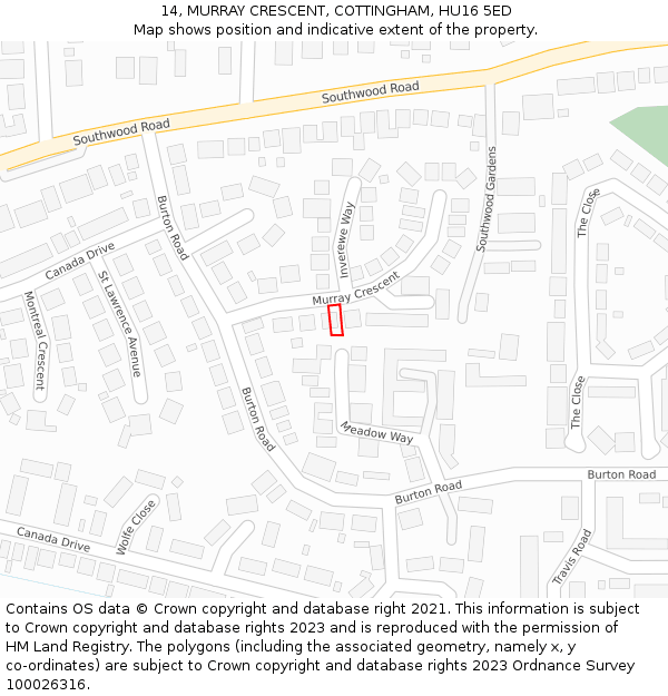 14, MURRAY CRESCENT, COTTINGHAM, HU16 5ED: Location map and indicative extent of plot